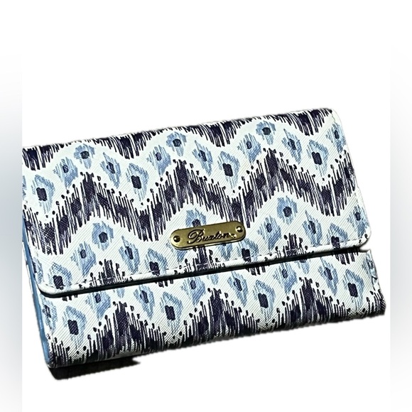 Buxton Multi-Pattern Print Tassel Bi-Fold Women’s Wallet, Blue & White - Picture 16 of 16